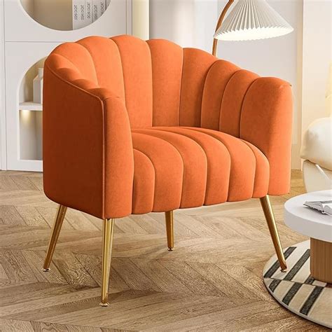WELL WOOD ART Pumpkin Accent Chair, Modern Comfy Velvet Upholstered ...