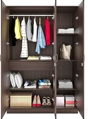 BLUEWUD Andrie Engineered Wood 3 Door Wardrobe with Mirror and Drawer ...