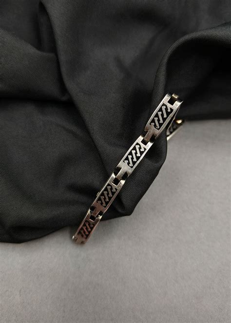 92.5 Sterling Silver Designer Black Loose Bracelet For Men