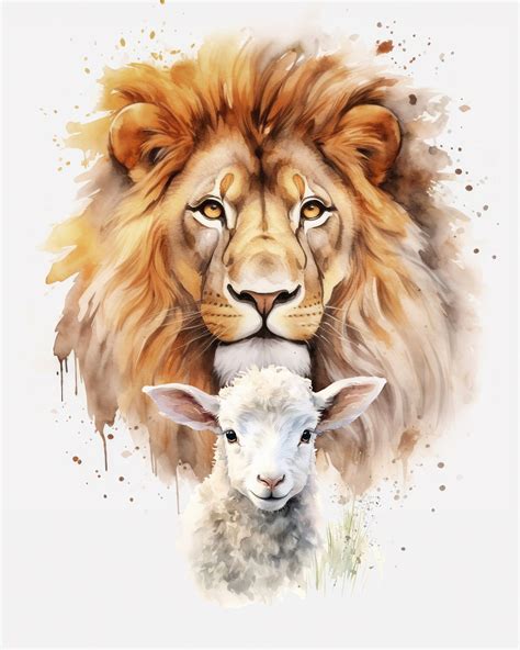 Lion and the Lamb, Watercolor, DIGITAL DOWNLOAD, Lion, Lamb, Christ ...