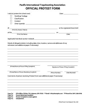Fillable Online Official protest form - Shoot PITA Fax Email Print ...