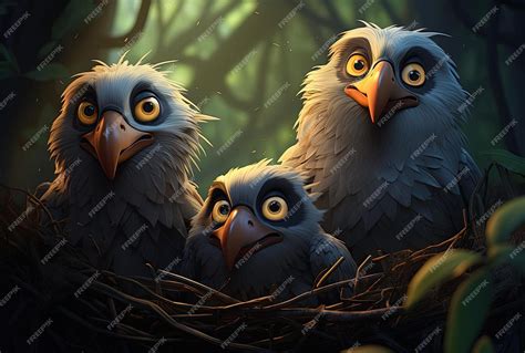 Premium Photo | A family of eagles sitting in the tree in the style of 2d game art
