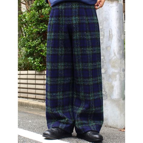 【CUBA】Black watch pattern buggy flare 1tuck easy pants-8118- | cv