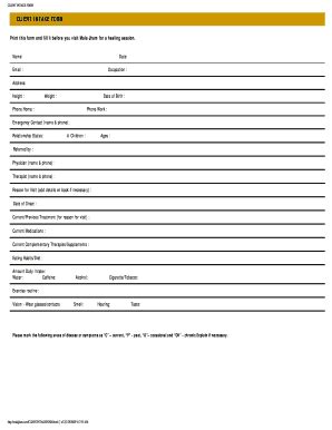 Fillable Online CLIENT INTAKE FORM - Mala Jham Fax Email Print - pdfFiller