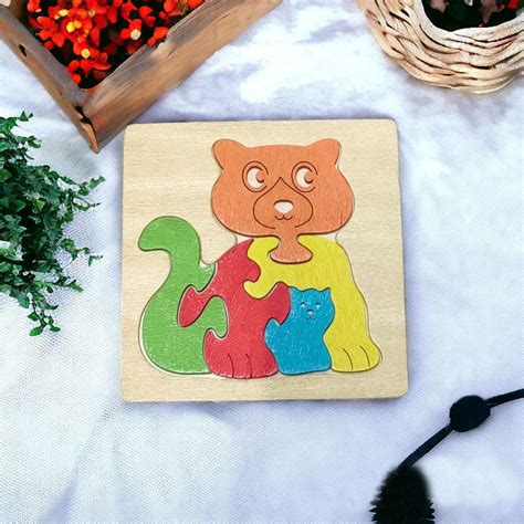 Cat Shape Jigsaw Puzzle Board – Channapatna Toys