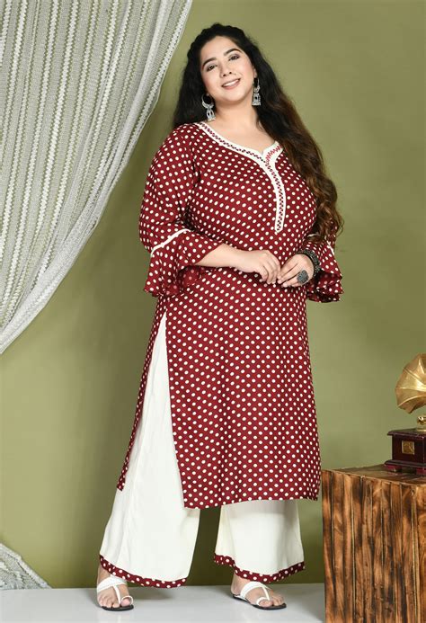 Plus Size Speckle Maroon Polka Dot Kurta Palazzo Set – DESINOOR.COM