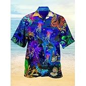 Men's Shark Fish Palm Tree Casual Shirt Summer Hawaiian Shirt Camp ...
