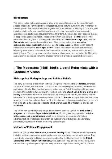 Moderates vs. Extremists in Indian Nationalism: Ideological Dynamics ...