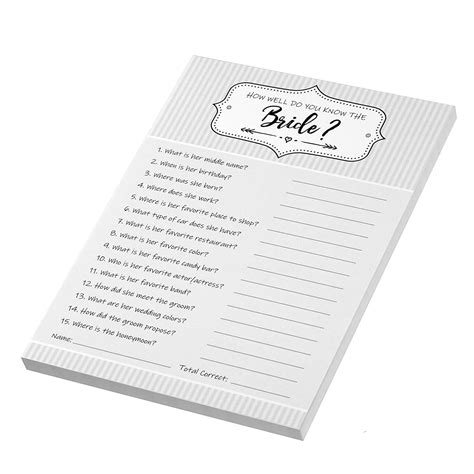 Home Advantage Bridal Shower Game Cards How Well Do You Know The Bride ...