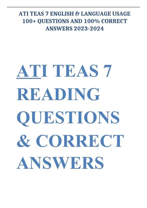 ATI TEAS 7 READING QUESTIONS & CORRECT ANSWERS LATEST 2024 UPDATE - ATI ...