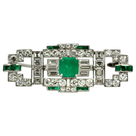 Spectacular Art Deco Diamond Emerald Pendant Brooch at 1stDibs
