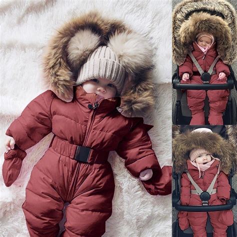 Baby Boys Girls Winter Snowsuit Coat Cute Hooded Romper Warm Thick ...