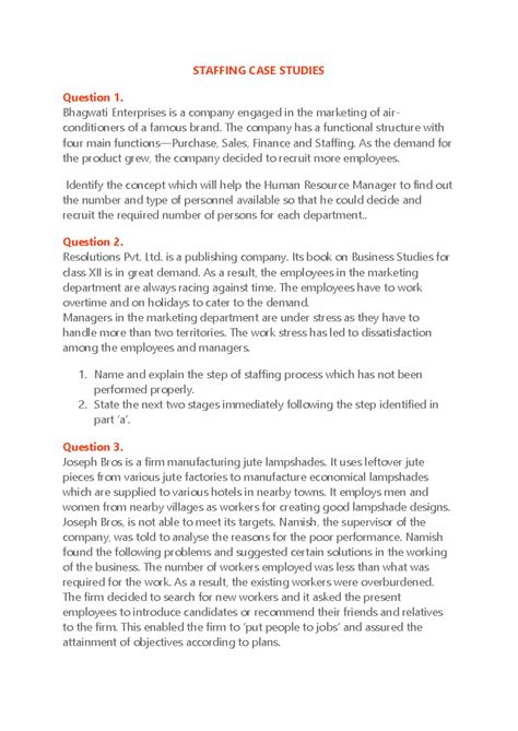 Staffing CASE Studies - STAFFING CASE STUDIES Question 1. Bhagwati ...