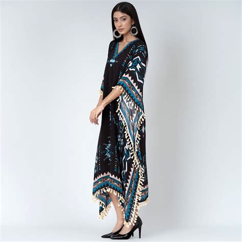 Black and Blue Aztec Mid Length Kaftan – First Resort by Ramola Bachchan