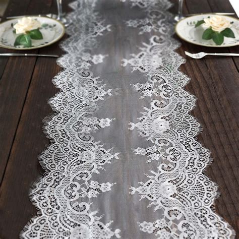 Premium Lace Table Runner 15"x117" White by TableclothsFactory.com