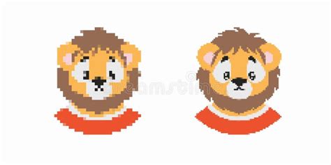 Pixel Art Lion Faces with Different Hairstyles in a Simple Color ...