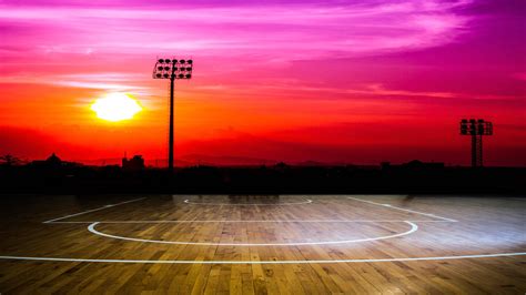 Download Wooden Basketball Court Sunset Wallpaper | Wallpapers.com