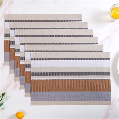 Brown Stripes Dining Table Mats Set Of 6 Online - Premium Table Mat ...