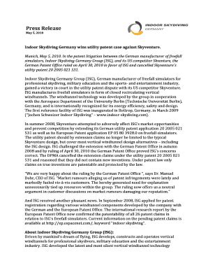 Fillable Online isg-group indoor skydiving germany wins utility patent ...