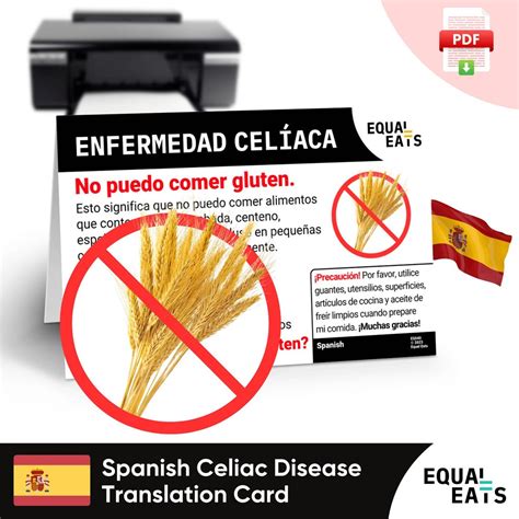 Spanish Celiac Translation Card, Instant PDF Digital Download, Eat Safe ...