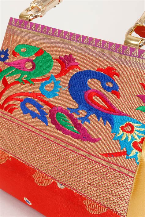 Orange Handcrafted Paithani Potli Bag | Avishya.com