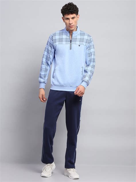 Buy Men Blue Self Design Mock Neck Full Sleeve Winter Tracksuit Online ...