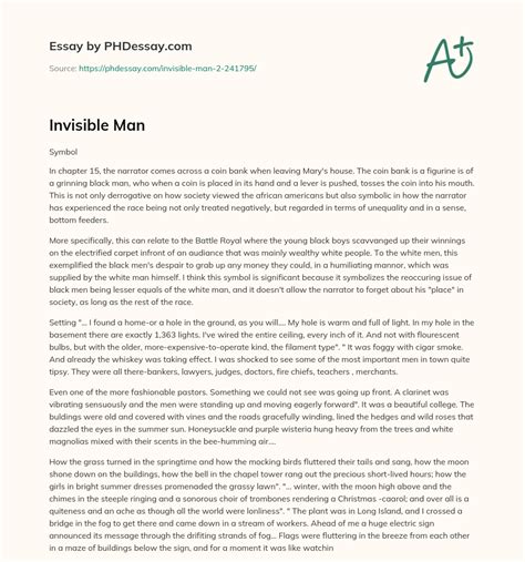 Invisible Man Summary Example - PHDessay.com