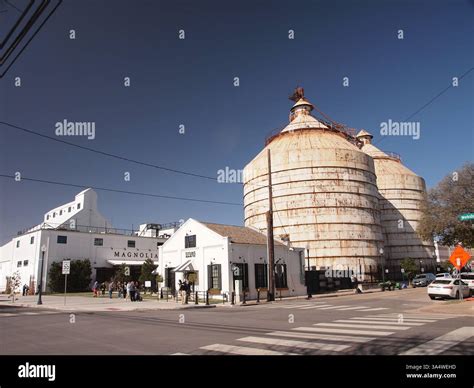 The Silos, a Magnolia Company redevelopment of abandoned silos in Waco, Texas. Surrounded by ...