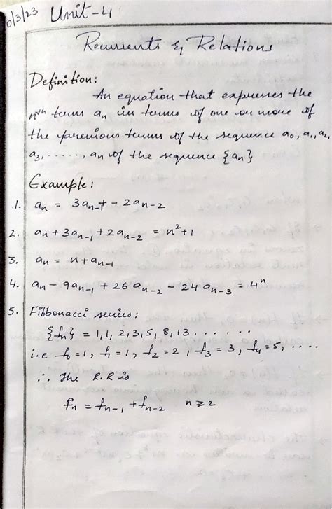 Discrete Mathematics UNIT-4 Notes - Recurrents Relations Definition: An ...