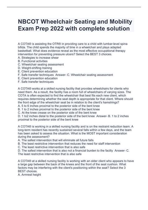 NBCOT Wheelchair Seating and Mobility Exam Prep 2022 with complete ...