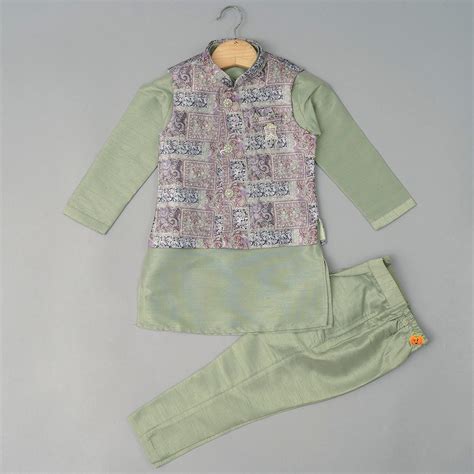 Buy Green Boys Kurta Pajama with Nehru Jacket – Mumkins