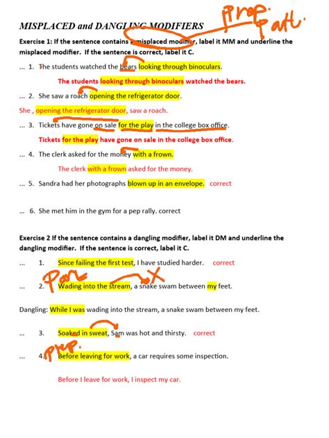 Image result for Dangling Modifiers Worksheet with Answer Key