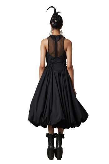 Buy Black 95%cotton High Neck Billow Side Cutout Panelled Dress For ...