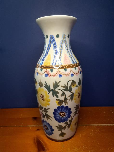 Vintage Floral Hand Painted Large Floor Vase, Pink, Yellow and Blue ...