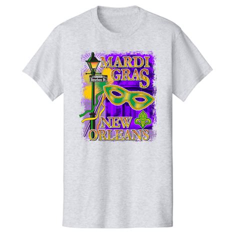 New Orleans Mardi Gras Sport Grey Full Chest Print Tee Shirt - Mardi ...