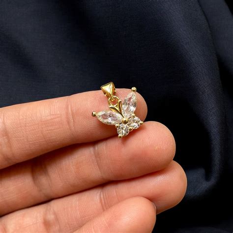 BTF88 - Zircon Multi Stone Butterfly 18k Gold Plated Brass Pendant (An