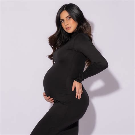 Babymoon Stretchable High Neck Full Sleeve Maternity Gown Dress | Blac ...