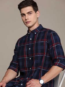 NAUTICA Men Checkered Casual Dark Blue, White, Maroon Shirt - Buy ...