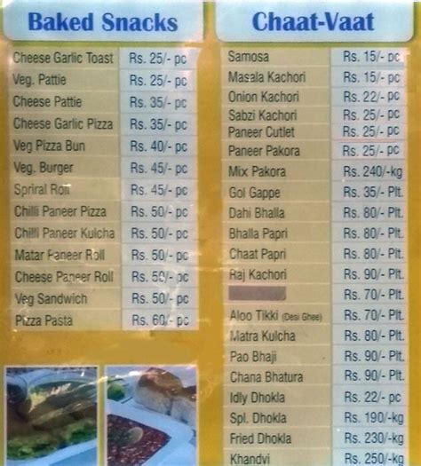 Menu at Aggarwal Sweets, New Delhi, Dwarka