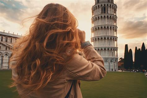 Blick von hinten auf eine Touristin, die ein Foto in der generativen KI ...