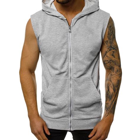 Yyeselk Mens Zip Up Sleeveless Hooded Sweatshirt Slim Fit Solid Color ...