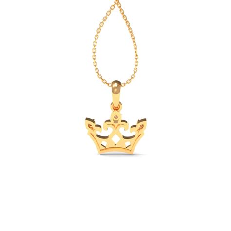 Silver Ornate Cutout Royal Crown Style Yellow Gold Pendant For Kids