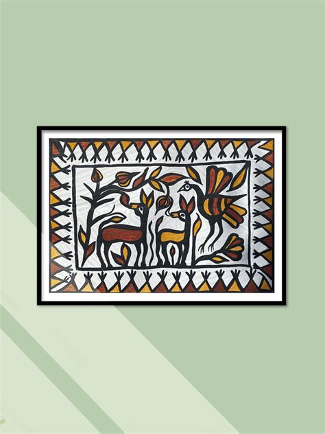 Buy Deers and Peacocks in Traditional Sohrai Painting Online