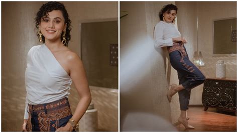 Tapsee Pannu in one-shoulder shirt and embroidered denims defines girl ...