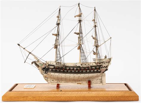 Lot - Fine Bone-Veneered Prisoner-of-War Ship Model: "H.M.S. Bulwark"