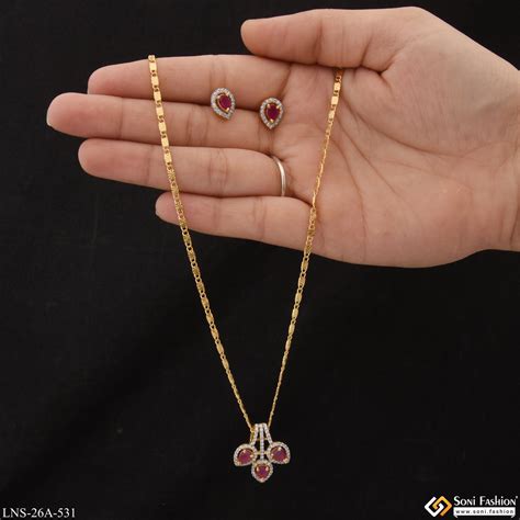 1 Gram Gold Plated Sparkling Design Necklace Set for Ladies - Style A5 ...