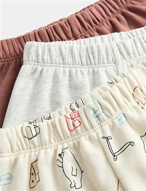 Buy 3 Pack Cotton Rich Bear Print Joggers (0-3 Yrs) at Marks & Spencer