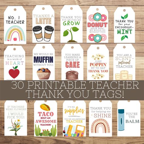 Teacher Appreciation Tags Teacher Thank You Tags Printable Thank You ...