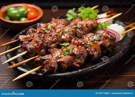 Grilled Skewered Meat Dish stock illustration. Illustration of yogurt ...