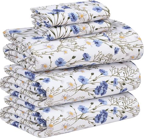 Amazon.com: QSH Floral King Size Sheet Sets - 100% Egyptian Cotton ...